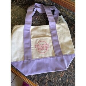 Trader Joe's Mini Pastel Canvas Tote Bag Lavender Purple Limited Edition NWT